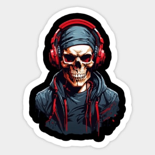 Cool Skeleton-Skull Headphones Sticker